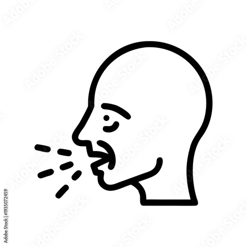 Simple illustration of a person sneezing with particles flying out of the mouth isolated on white background, Vector
