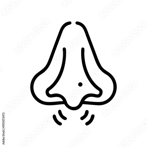 A minimalist line drawing of a cute nose with a sneeze action. isolated on white background, Vector