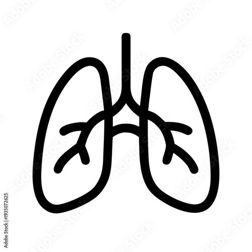 Simple black and white diagram of human lungs with bronchial tree structure isolated on white background, Vector