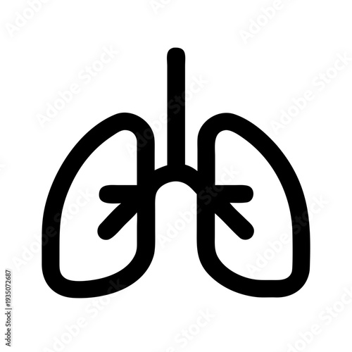 Simple black and white diagram of human lungs with bronchial tree structure isolated on white background, Vector