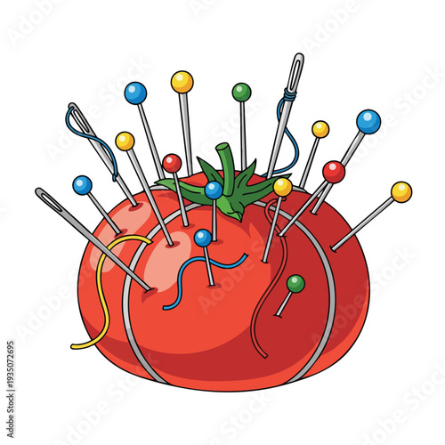 Creative Illustration of a Pin Cushion with Sewing Pins and Needles