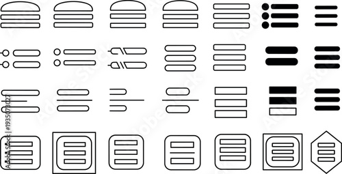 Menu and List Interface Icon Set with Navigation Bars Hamburger Menu Buttons and UI Elements for Websites Apps and Dashboard Design