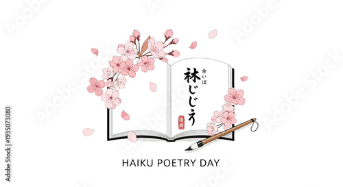 Haiku Poetry Day Illustration with Cherry Blossoms.