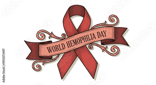 Red Ribbon Symbolizing World Hemophilia Day Awareness.