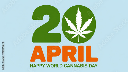 World cannabis day april 20th celebration with marijuana leaf logo on light blue background