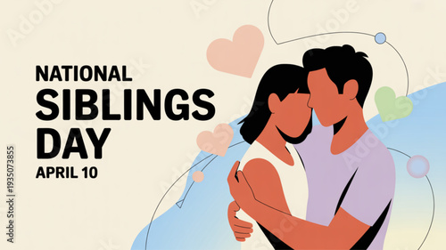 Loving siblings embrace on national siblings day april 10th with hearts