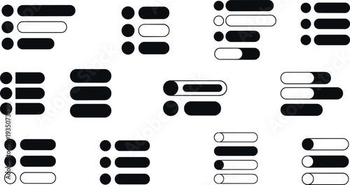Modern UI Toggle and List Button Icon Set with Switch Controls Menu Indicators and Interface Elements for Apps Websites