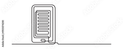 Continuous one line ebook reader device drawing representing digital reading and education concept vector
