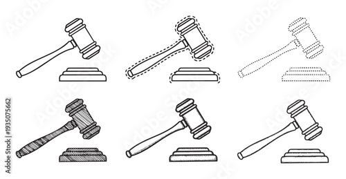 Collection of judges gavels and sound blocks depicting legal authority, court proceedings, and judicial decisions, perfect for educational materials, legal firm branding, and institutional