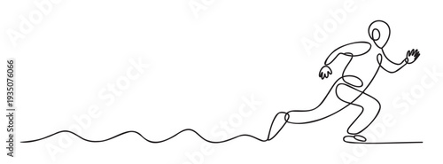 Continuous line drawing of a dynamic running person with a flowing wavy motion, symbolizing progress and movement for athletic and active lifestyle promotions