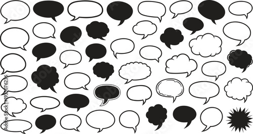 Collection of various speech bubbles and quote bladders in black and white