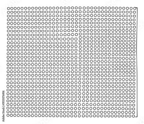 Neat arrangement of black outlined circles forming a geometric grid with a distinctive right side border, perfect for contemporary presentations, abstract visual assets, or systematic