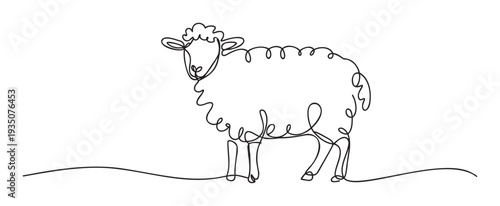 Stylized continuous line illustration of a humble sheep standing upright, offering a clean and appealing graphic for veterinary clinics, organic product labels, or rural themed events.