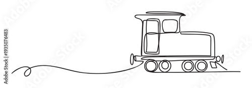 Sleek continuous line style depiction of a classic railway engine capturing motion and the spirit of journey, perfect for innovative travel promotions, childhood themes, or business