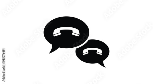Two speech bubbles containing telephone handsets are shown in a stark black graphic a communication focused silhouette high quality professional detailed