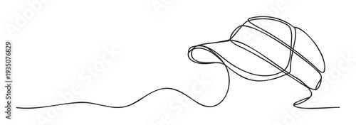 Modern minimalist continuous line drawing depicting a sporty baseball cap, ideal for creating distinctive logos, branding sportswear, or enhancing various graphic projects and applications.