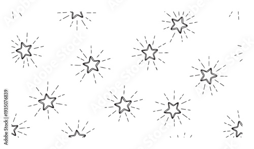 Playful hand drawn starry outline graphics create a whimsical glowing celestial display perfect for childrens decor, gift wrap, party supplies, and various joyful print applications.