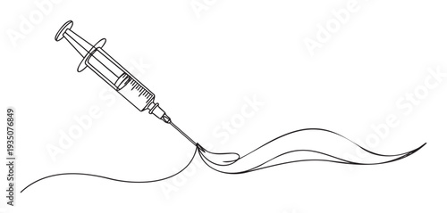 A medical syringe line drawing illustrating the concept of injection, medication, and treatment, ideal for healthcare posters, educational materials, and scientific presentations.