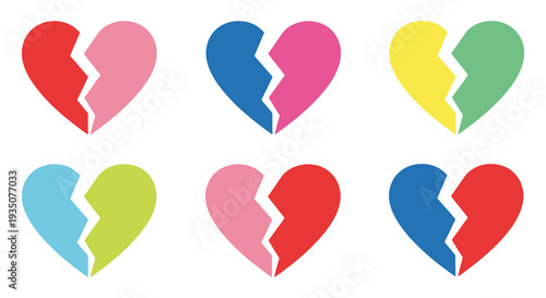A colorful arrangement of broken hearts each split in half creates a visually striking pattern silhouette high quality professional detailed