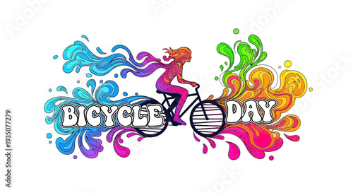 Colorful Bicycle Day Illustration with Rider.