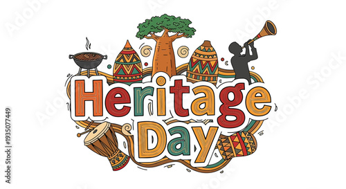 Heritage Day colorful typography and icons.