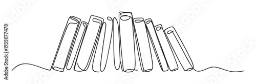 Continuous line drawing of books arranged in a row, symbolizing education, knowledge, and learning, ideal for academic, publishing, or studyrelated visual content and promotions.