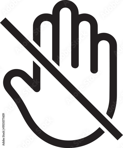 Black prohibition symbol over an open hand icon