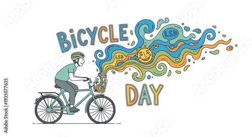 Man Riding Bicycle on Bicycle Day Celebration.