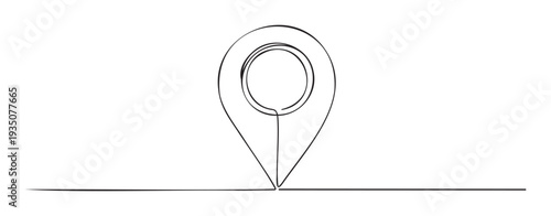 Simple continuous line drawing of a map pin marker indicating a precise location point or destination on a route, ideal for navigation apps and travel related content