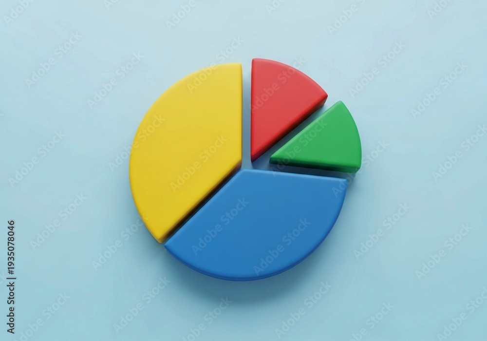 Fototapeta premium 3D Colorful Pie Chart Infographic on Light Blue Background