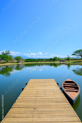 one boat with lake background in the hotel