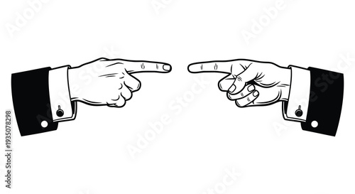 Two hands in suits point towards each other creating a visual representation of opposition or choice silhouette high quality professional detailed
