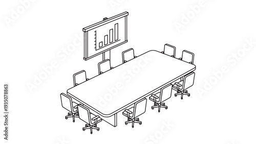 Large Conference Table Setup, Executive Meeting Room and Corporate Strategy Discussion Illustration