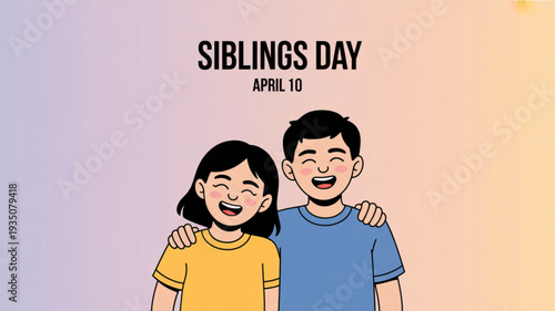 Siblings day april 10 illustration of smiling brother and sister in colorful t shirts
