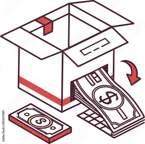 Vector illustration of money coming out of a box