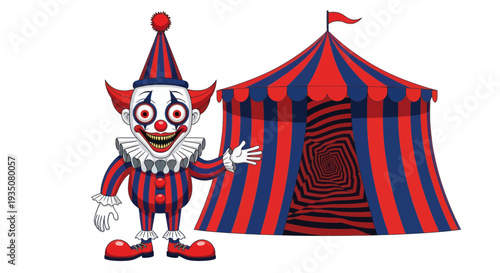 Scary Clown and Big Top Tent with Optical Illusion Entrance