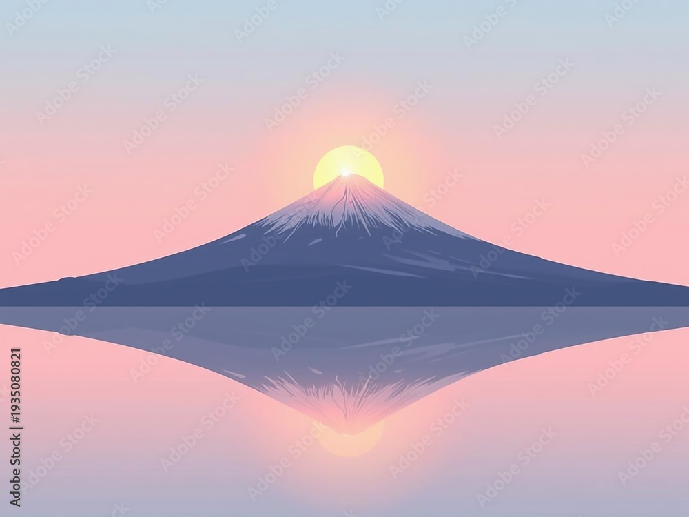 Fototapeta premium 朝色に染まるダイヤモンド富士