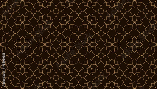 Intricate Islamic geometric seamless pattern with elegant arabesque design in rich brown and gold tones. Ideal for Ramadan projects, luxury packaging, textiles, wallpapers, and decorative surface desi