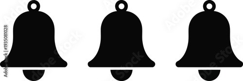 Three black bell icons aligned in a horizontal row with simple design elements.