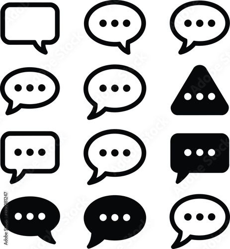 Collection of various speech bubble styles in black and white