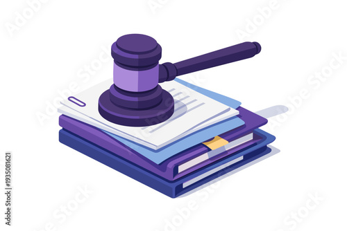 Gavel resting on legal documents and books symbolizing justice.