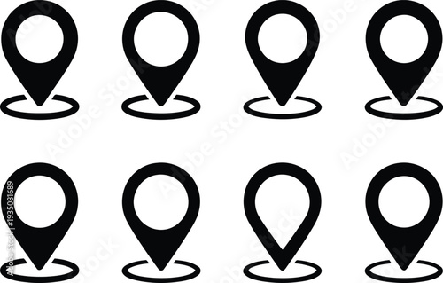 Collection of ten identical location pinpoint icons arranged in two rows of five