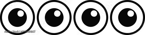 Four stylized eyes arranged in a horizontal line with white pupils and black irises