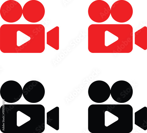 Comparative icons of video cameras with different color schemes and recording indicators