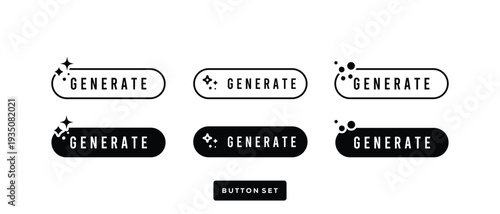 Fényképezés Generate Button Set in Modern Rounded  silhouette and line art Style for UI design
