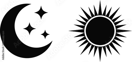 Contrast of lunar phases and radiant solar imagery in black and white