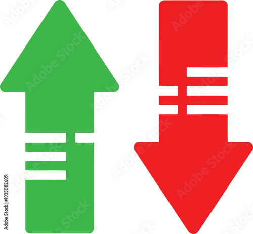 Opposing directional arrows with horizontal lines indicating movement variations