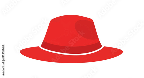 Red Fedora Hat Vector Illustration, Flat Design, Fashion Accessory, Stylish Headwear, Isolated on White