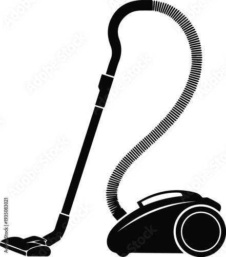 Minimalist black upright vacuum cleaner silhouette vector icon