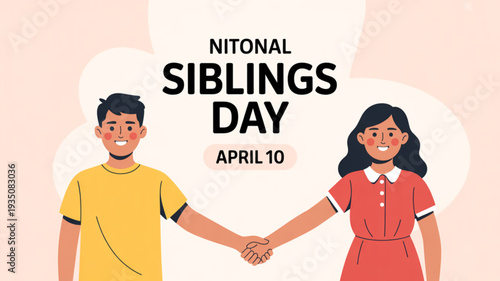 National siblings day april 10 illustration of smiling brother and sister holding hands